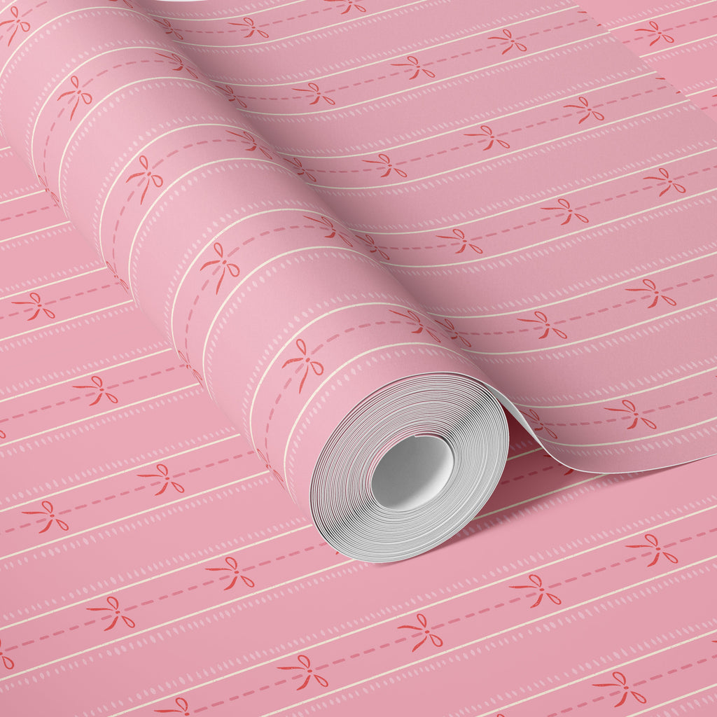 Lena Striped Wallpaper in Pastel Blue, Pink and Cream
