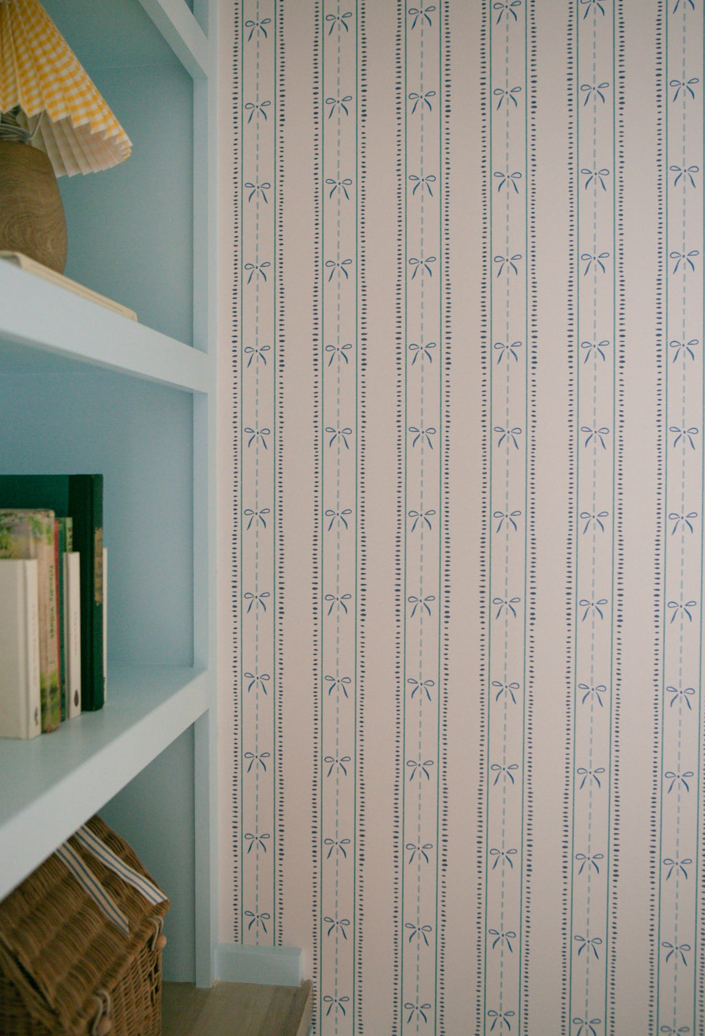 Lena Striped Wallpaper in Pastel Blue, Pink and Cream
