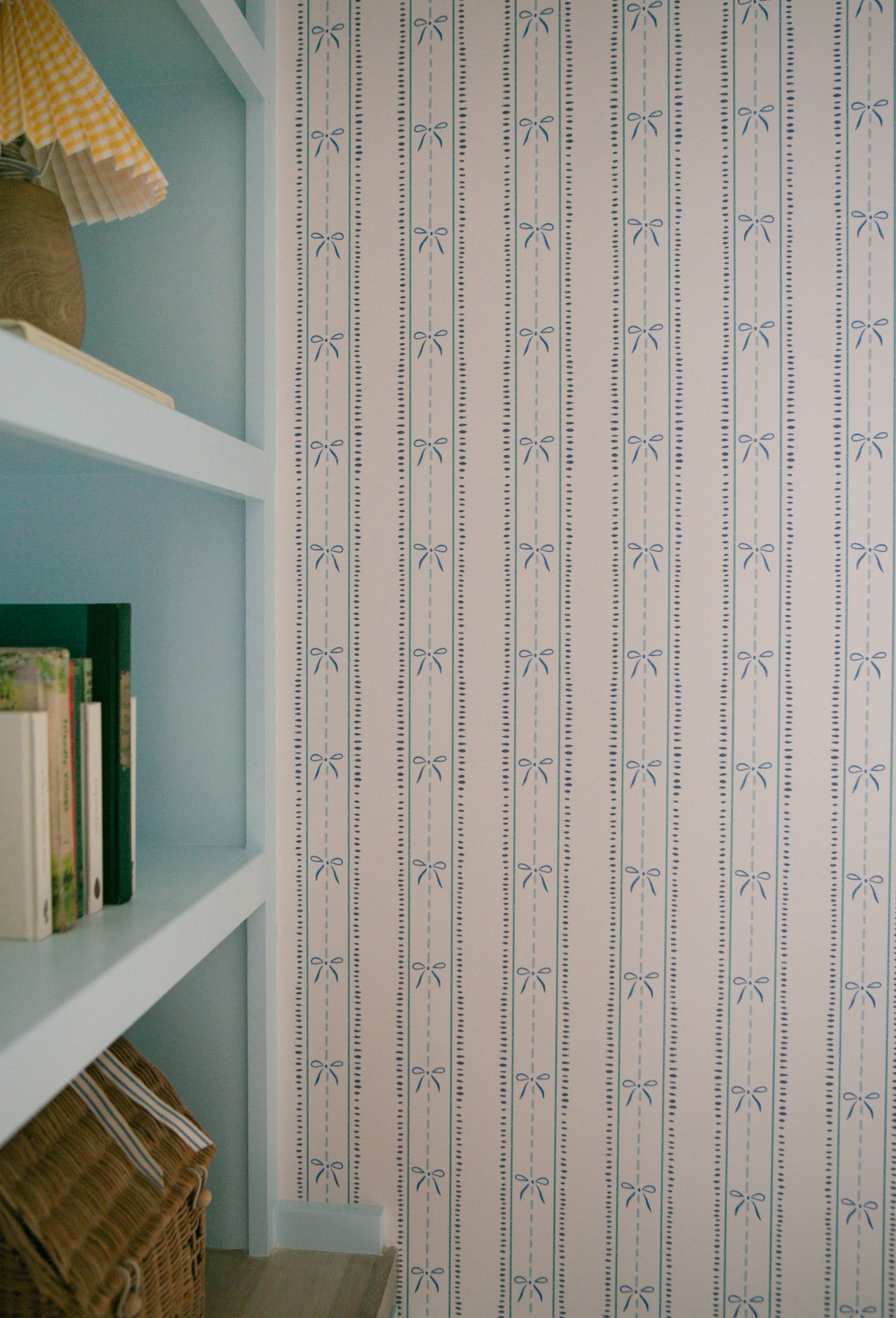 Lena Striped Wallpaper in Pastel Blue, Pink and Cream
