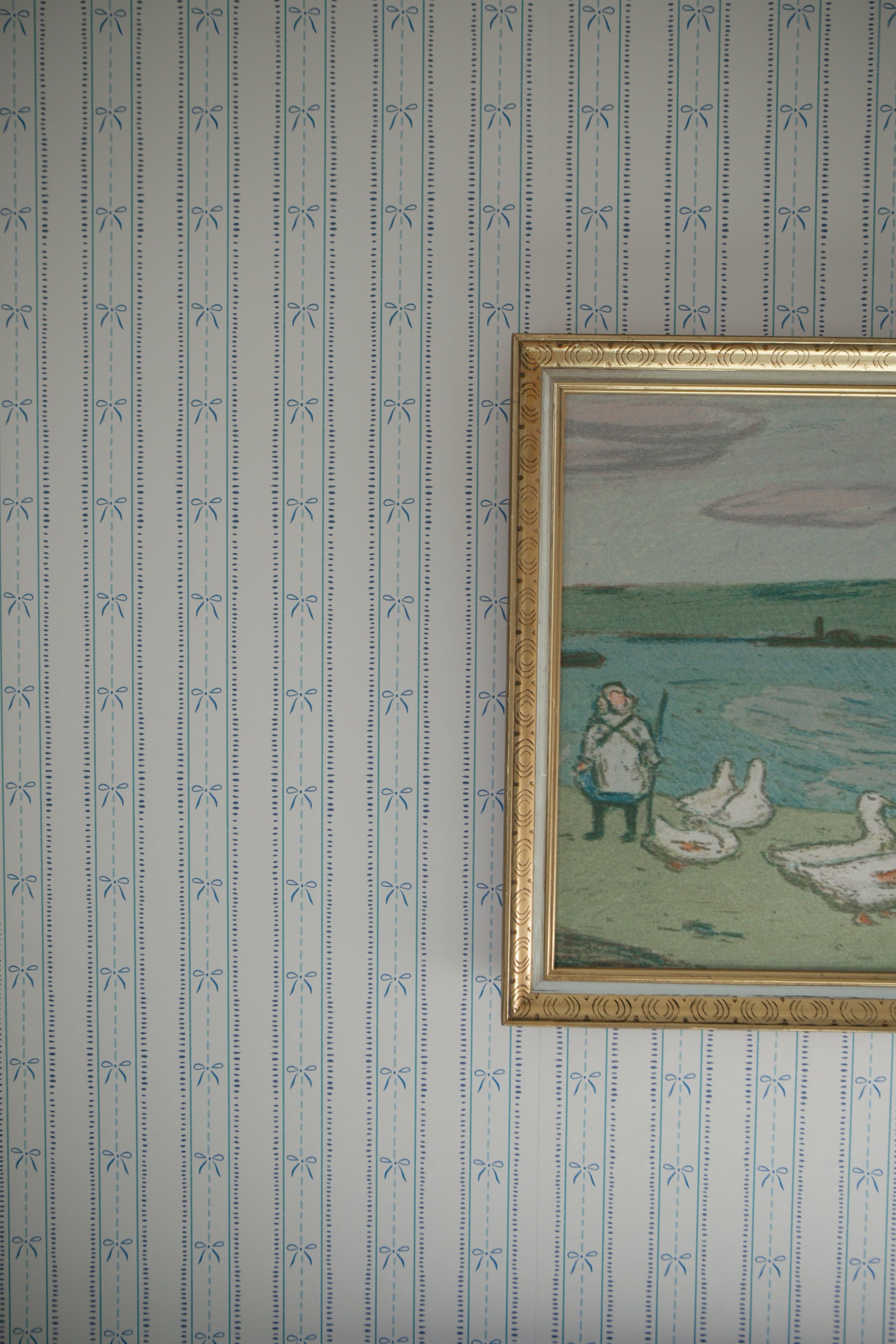 Lena Striped Wallpaper in Pastel Blue, Pink and Cream