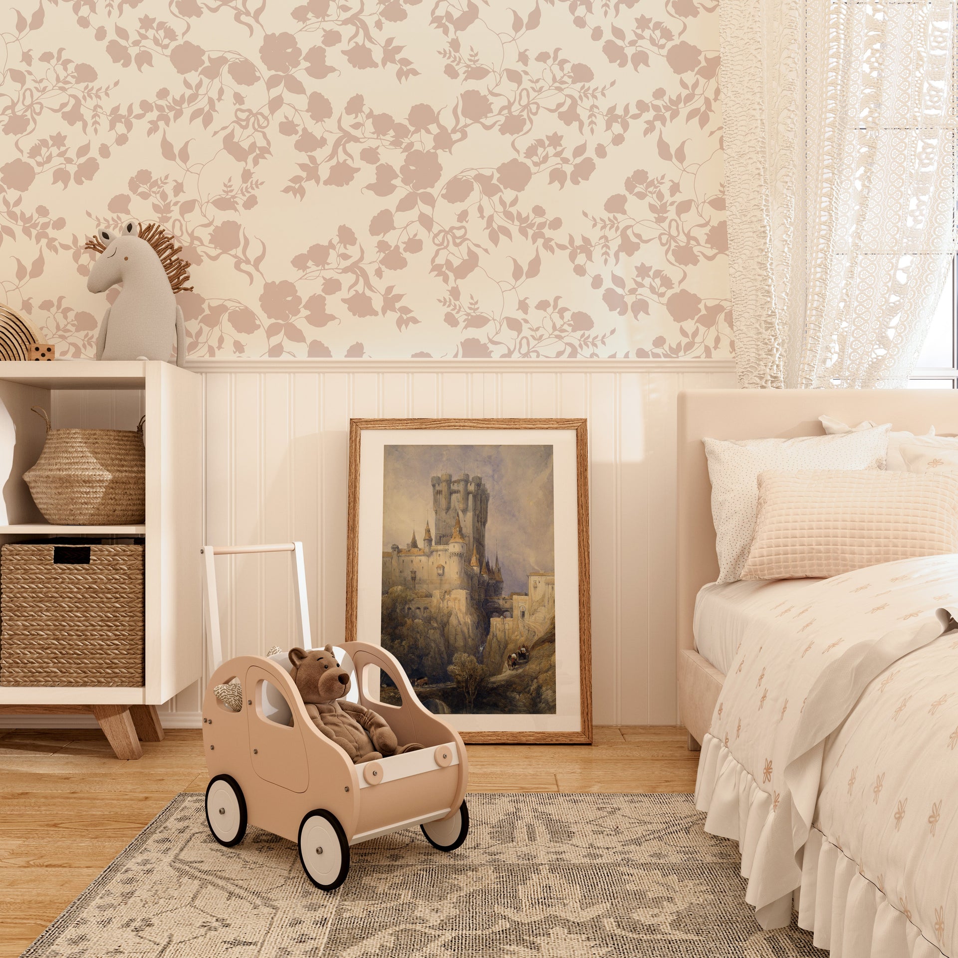 Lettie Floral Removable Wallpaper in Sage-Green & Blush-Pink