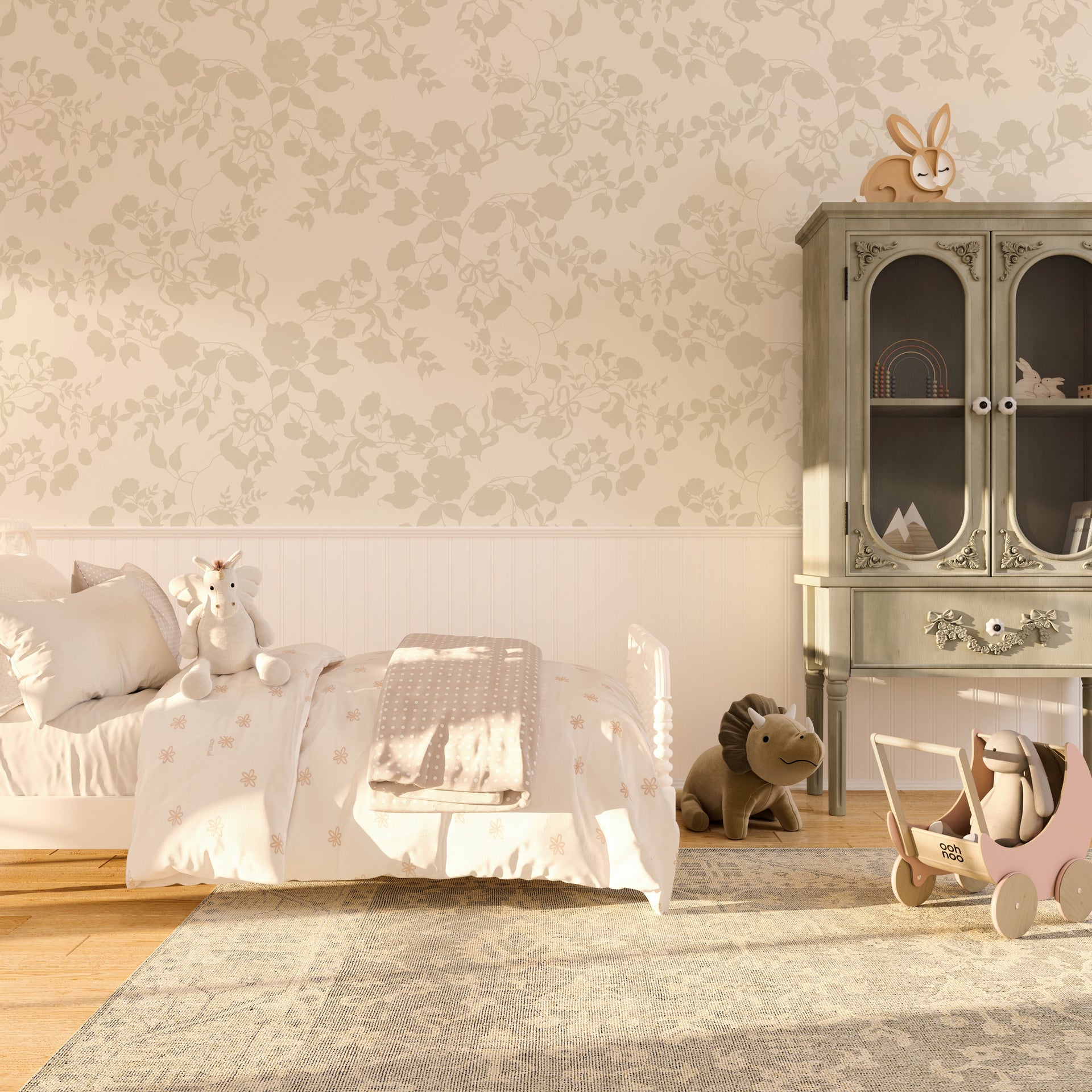 Lettie Floral Removable Wallpaper in Sage-Green & Blush-Pink