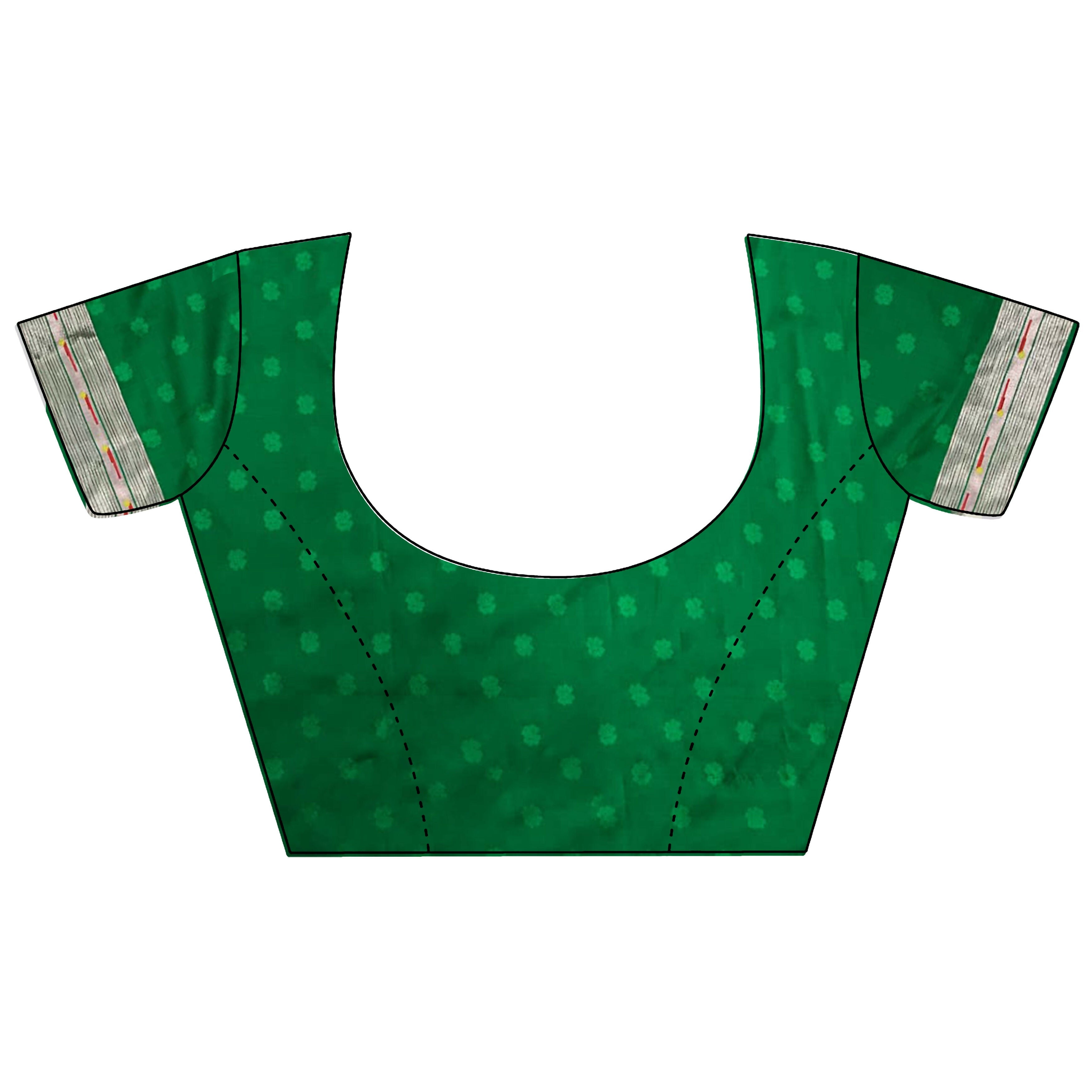 Green Peacock and Floral Motif Soft Silk Kanchipuram Saree