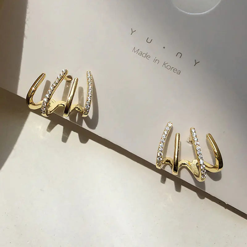 Women's Diamond-Cut Gold & Silver Ear Studs