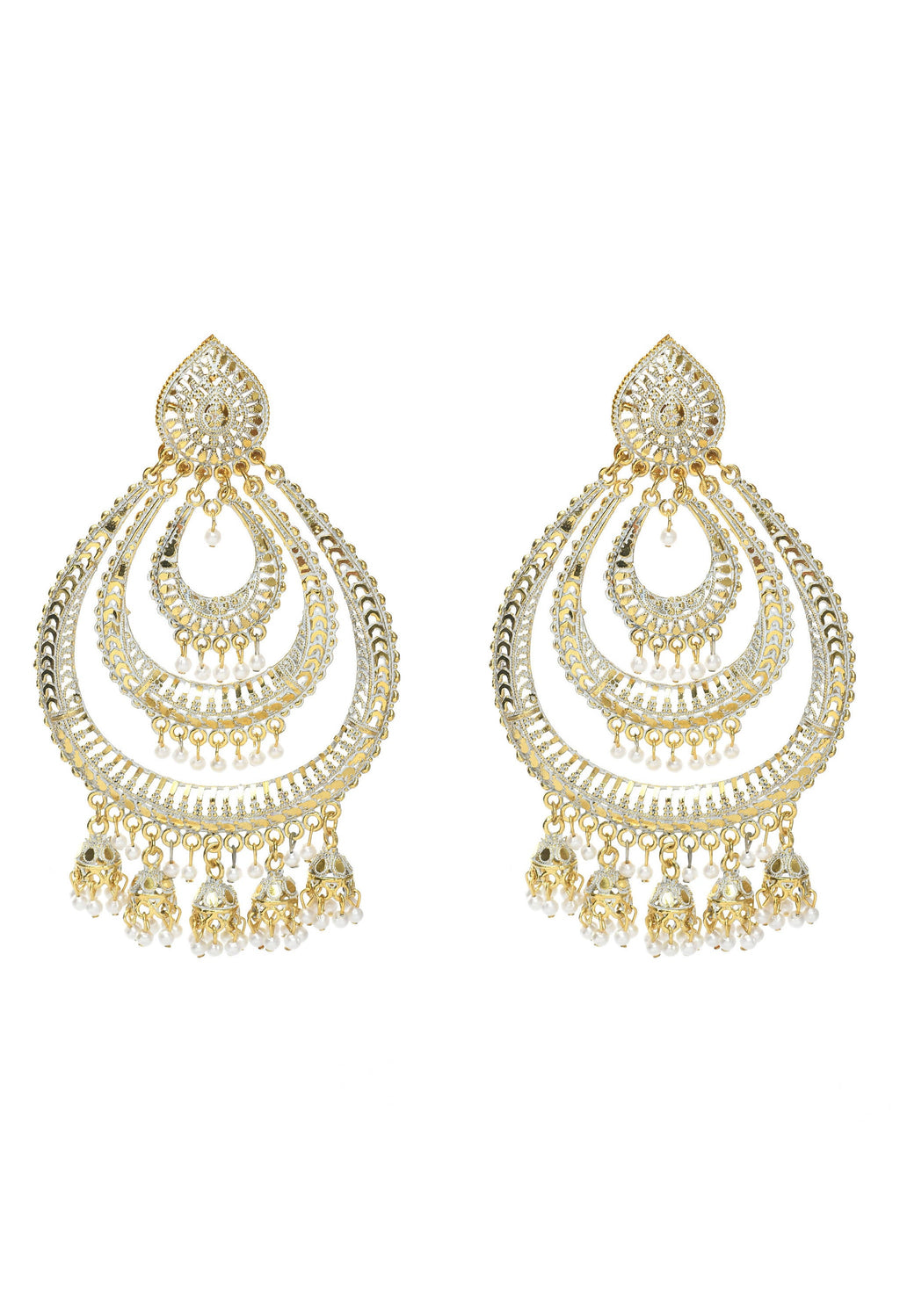 Triple Circle White and Red Golden Oversized Earrings