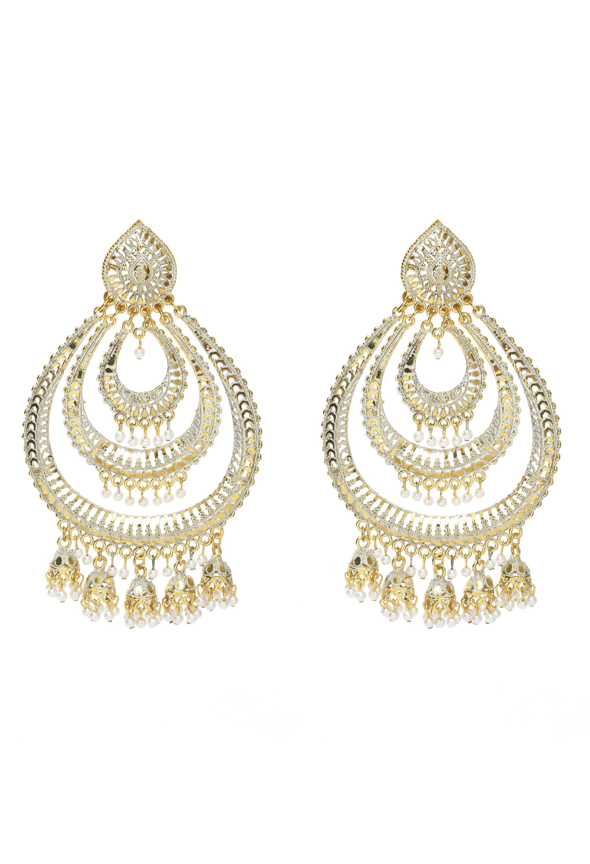 Triple Circle White and Red Golden Oversized Earrings