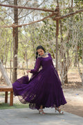Elegant purple georgette kurta set with decorative sequence embroidery