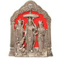 Antique silver finish Lord Ram Darbar metal idol on a deep red background
