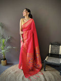 Hot Pink soft Lichi silk Paithani saree with jacquard butti detailing