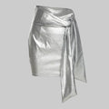 Silver PU Faux Leather Snake Print Lace-Up Skirt