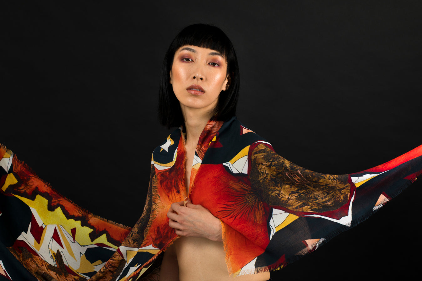 Women's Rectangle Scarf with Abstract Art