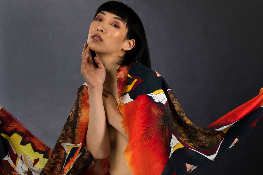 Women's Rectangle Scarf with Abstract Art