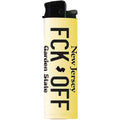 License Plate FCK-OFF lighter with Garden State graphic design on a neutral background.