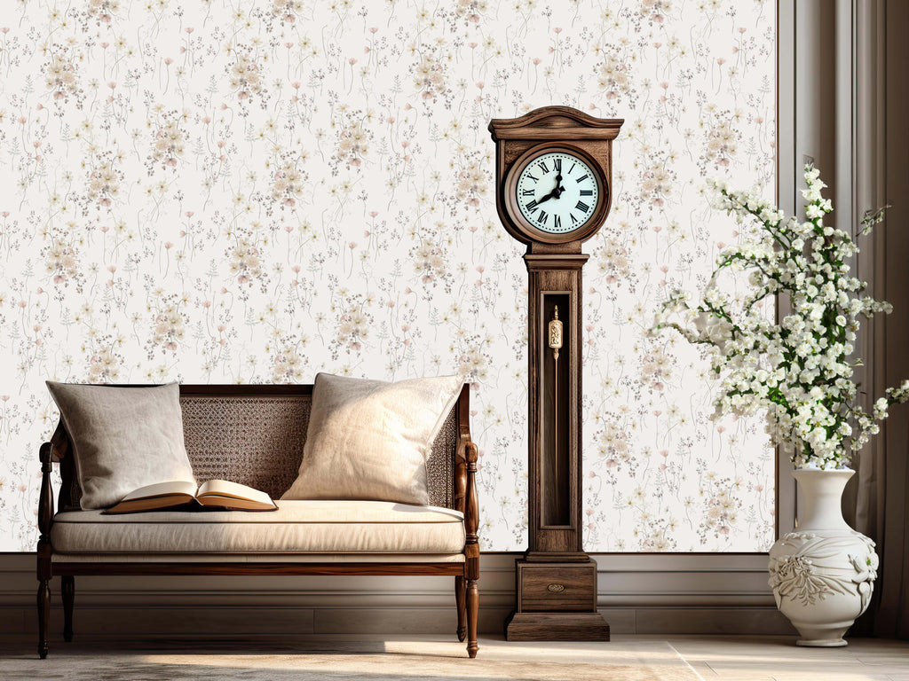 Liesl Floral Removable Wallpaper in Dusty Blue and Pale Pink