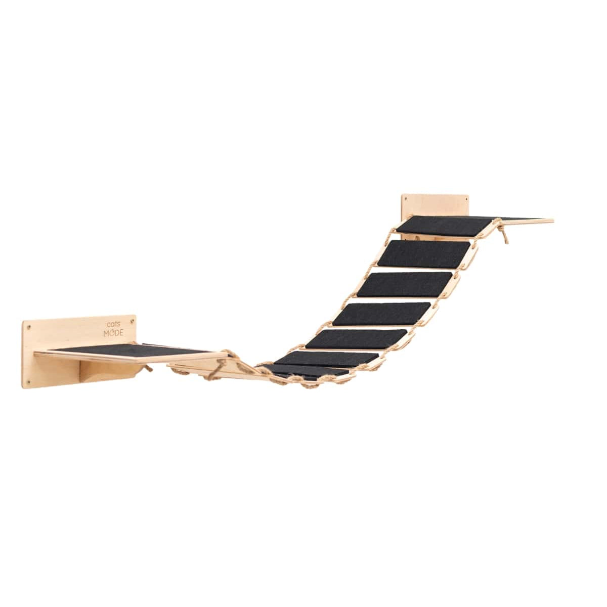 48.8-inch wooden cat wall bridge with felt-lined stairs mounted on a wall.