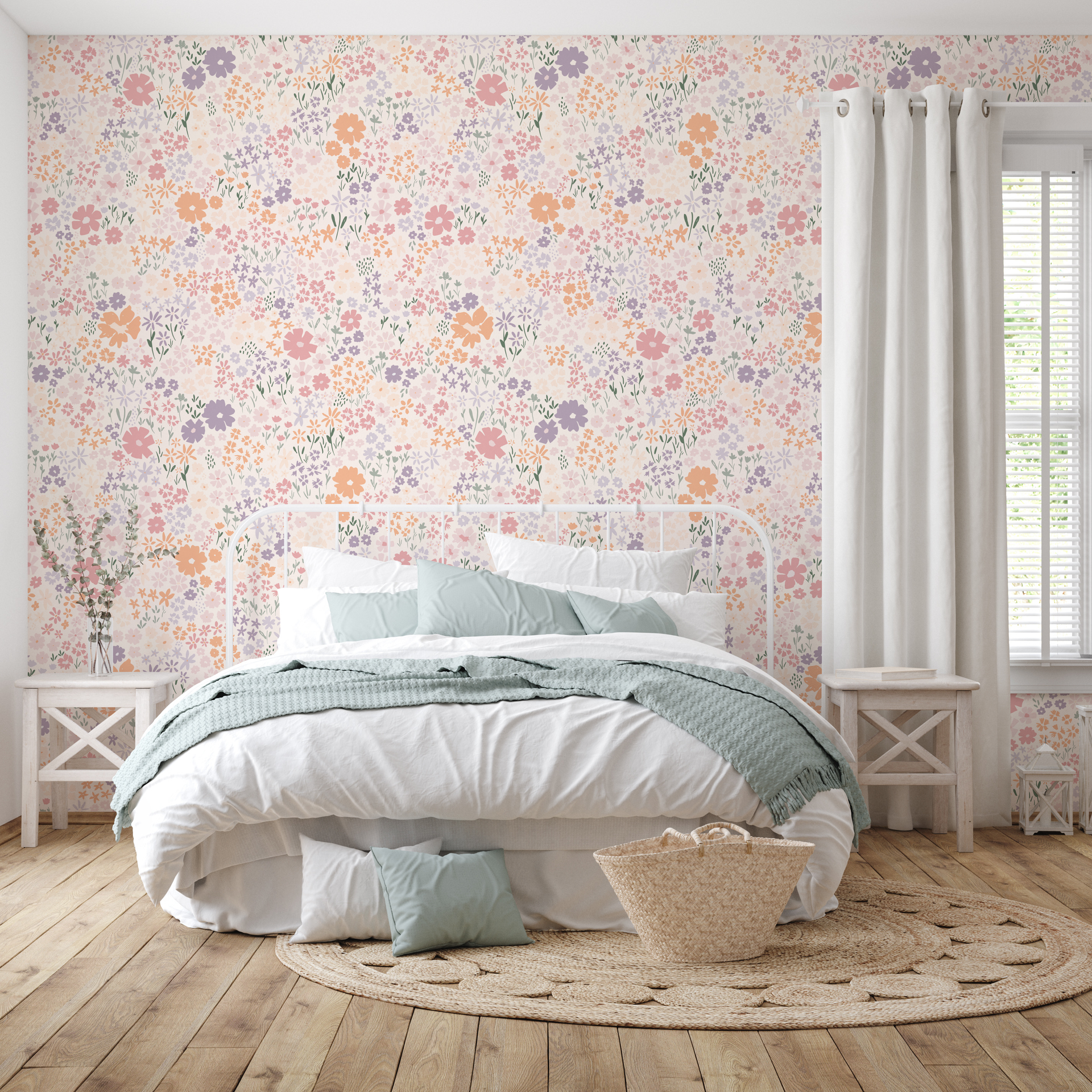 April Floral Removable Wallpaper - Pink, Terracotta & Green