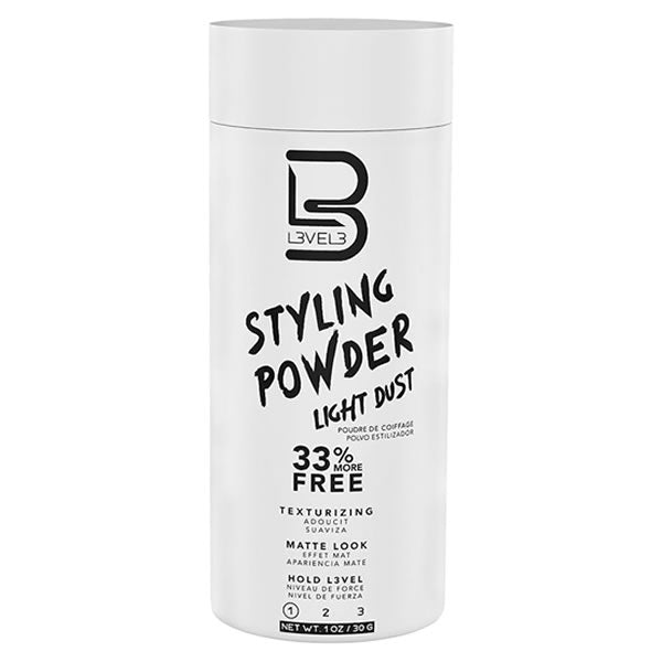 L3VEL3 1oz Light Hold Styling Powder bottle for matte finish and hair volume