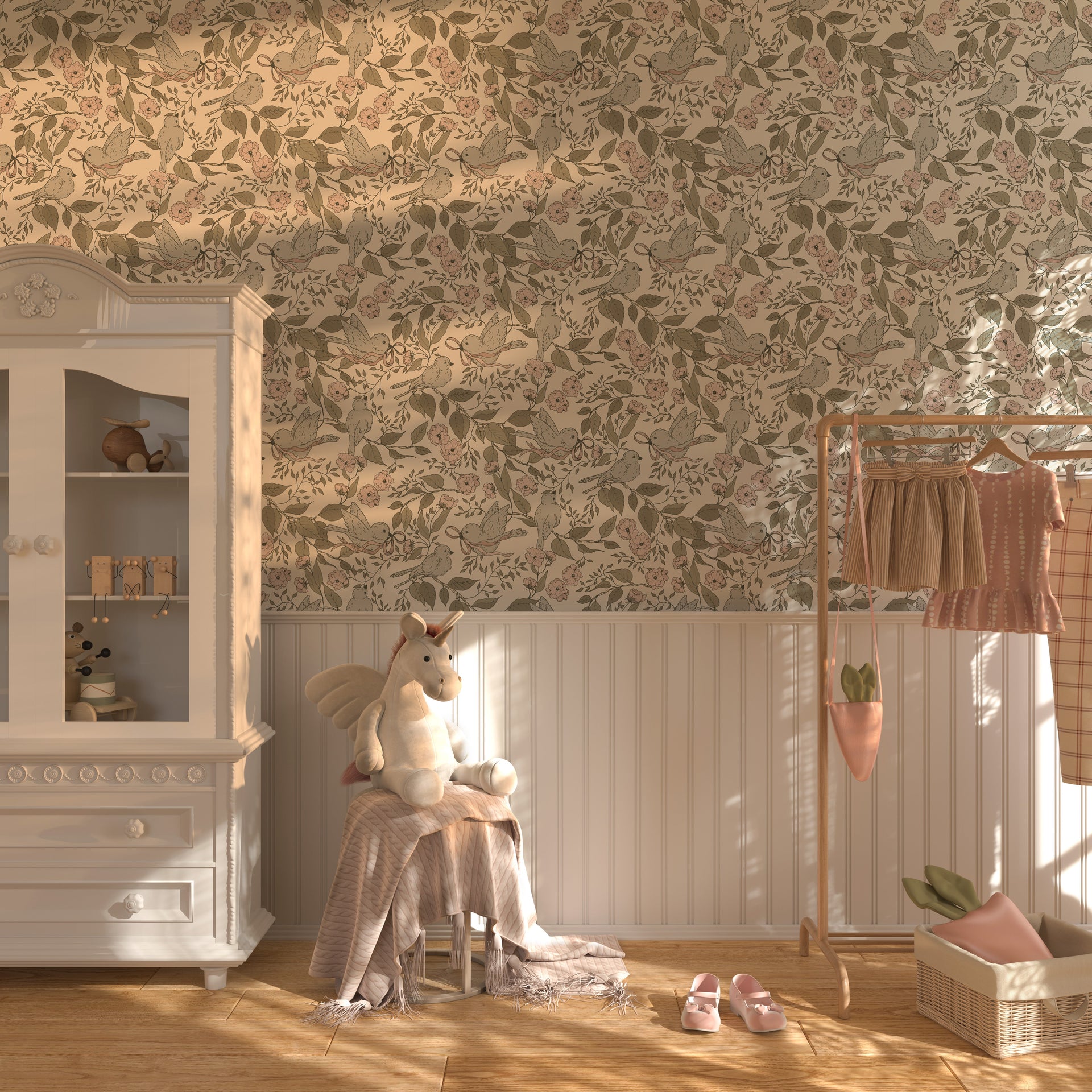 Lilla Floral Wallpaper: Cottagecore Sage-Green Nursery Decor