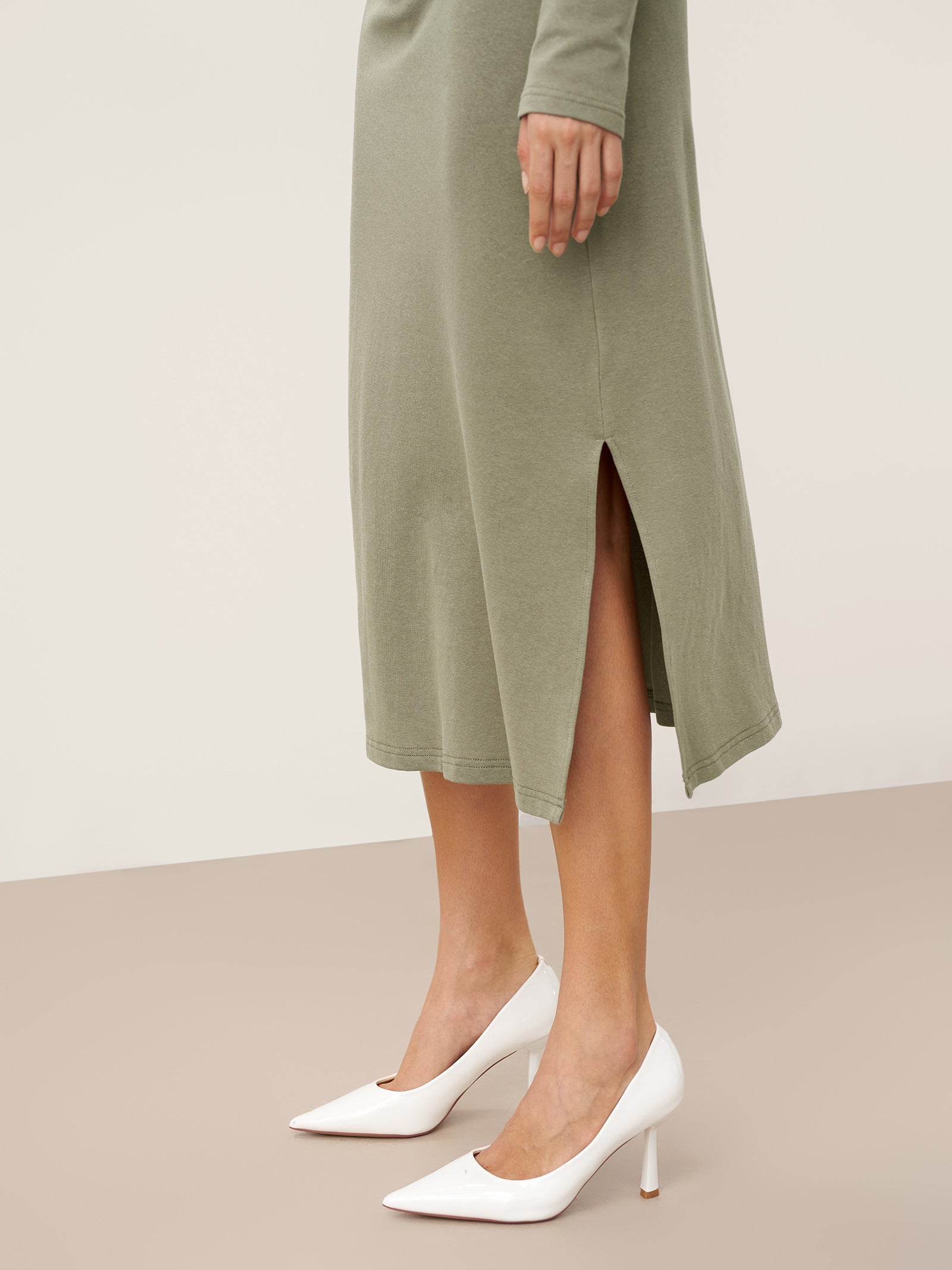 Crossover V-Neck Wrap Stretch Midi Dress MARNIE