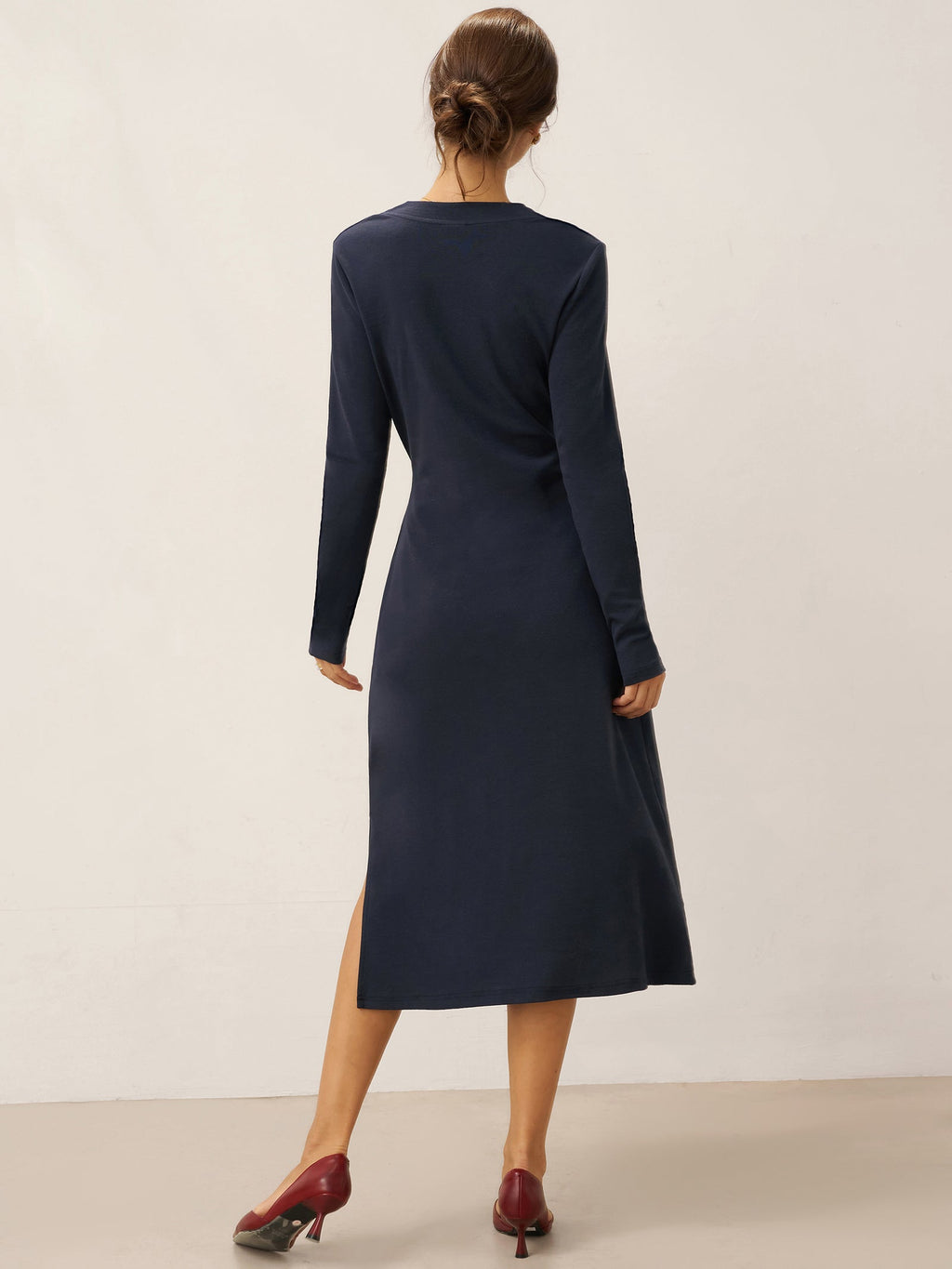 Crossover V-Neck Wrap Stretch Midi Dress MARNIE