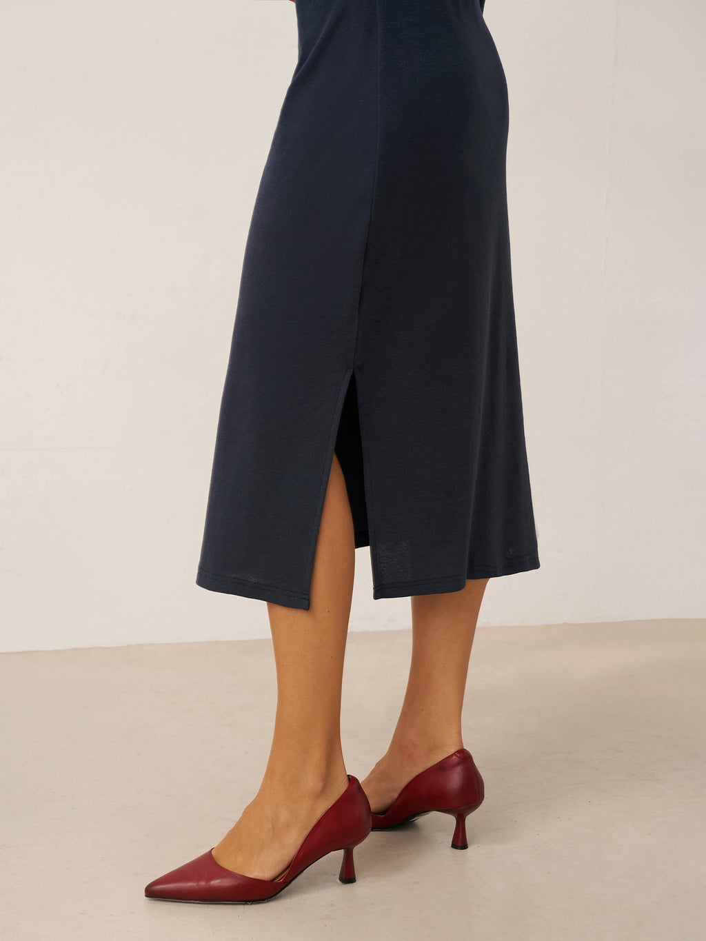 Crossover V-Neck Wrap Stretch Midi Dress MARNIE