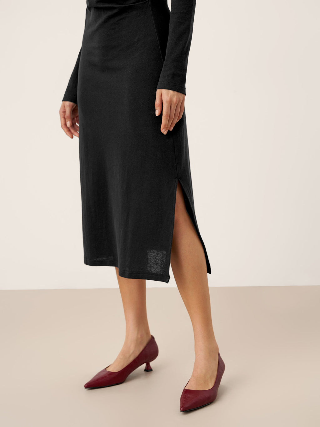 Crossover V-Neck Wrap Stretch Midi Dress MARNIE