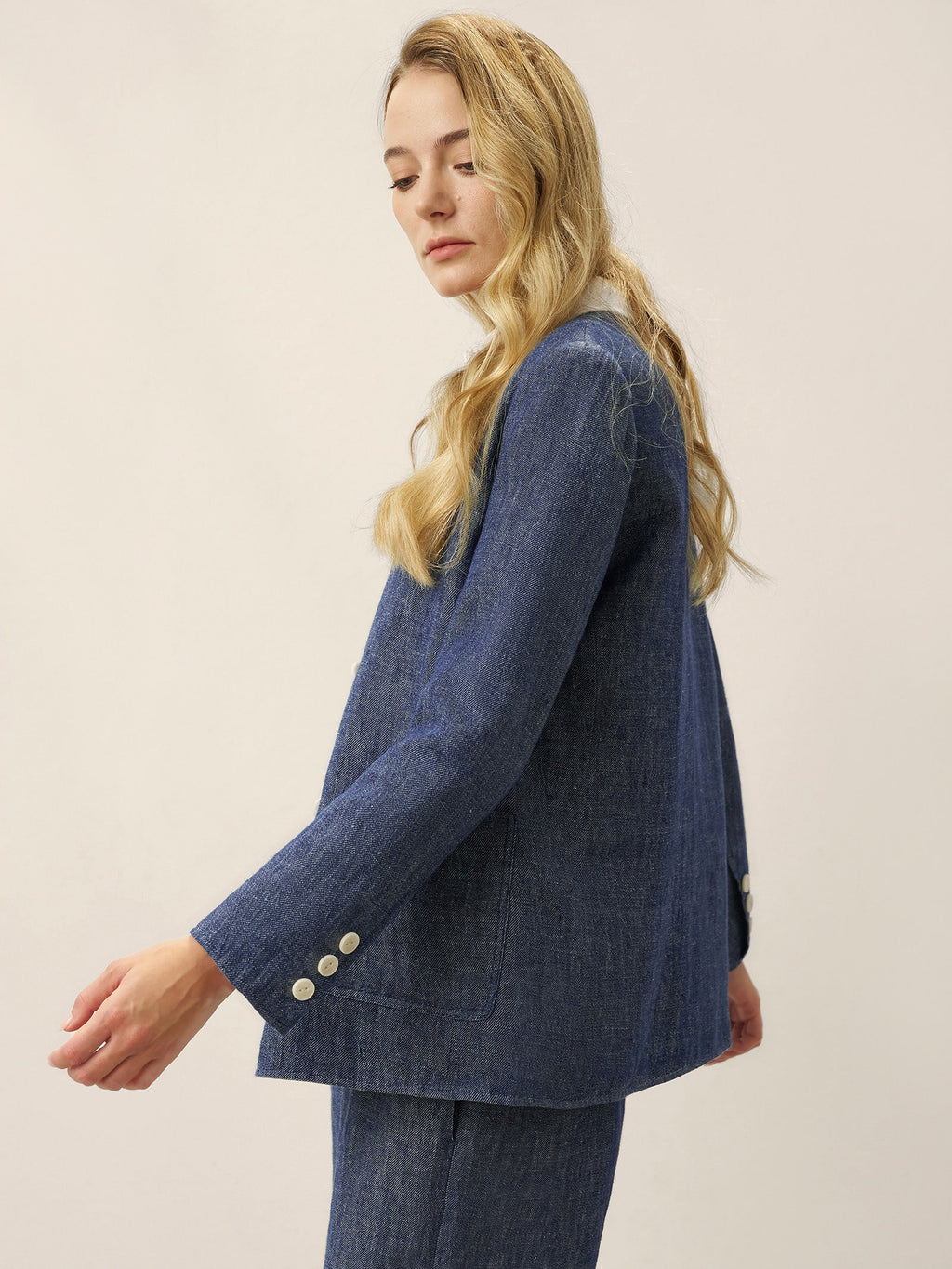 Linen Reversible Denim Texture V Neck Jacket ELLIE