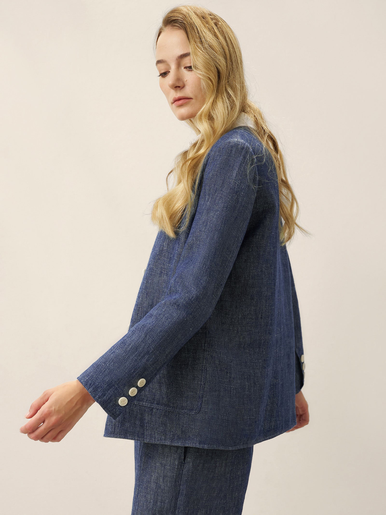 Linen Reversible Denim Texture V Neck Jacket ELLIE