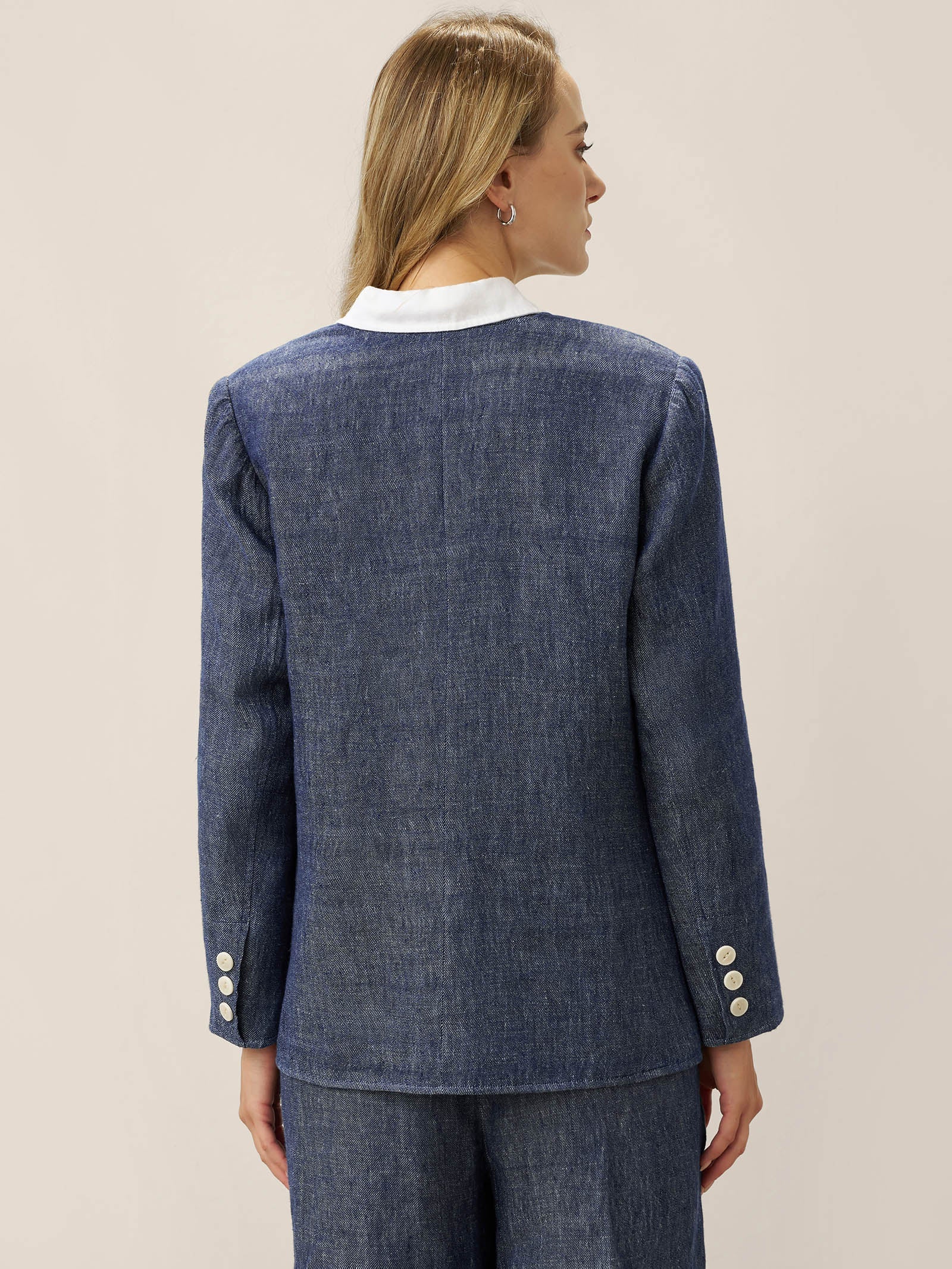 Linen Reversible Denim Texture V Neck Jacket ELLIE