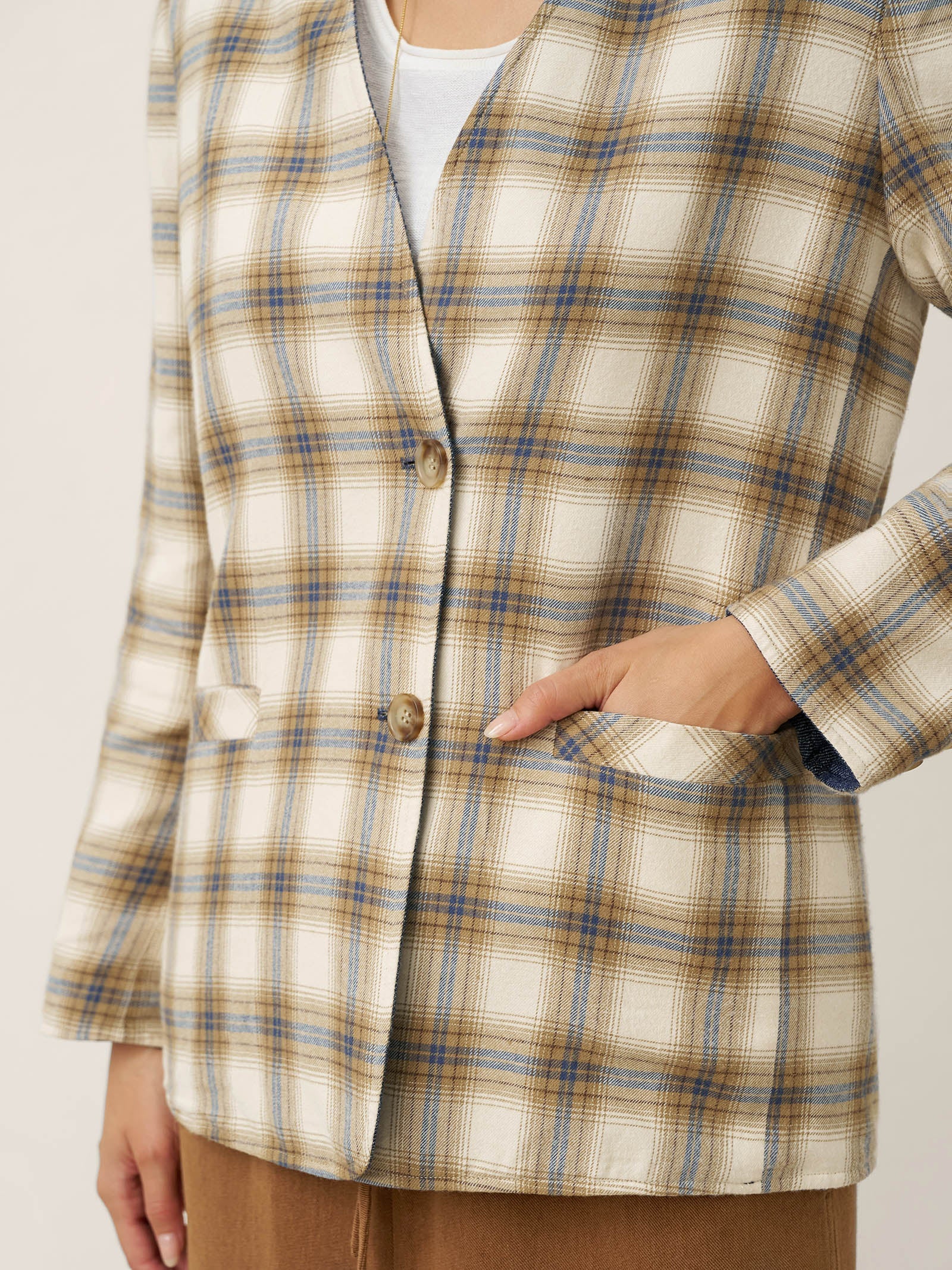 Linen Reversible Denim Texture V Neck Jacket ELLIE