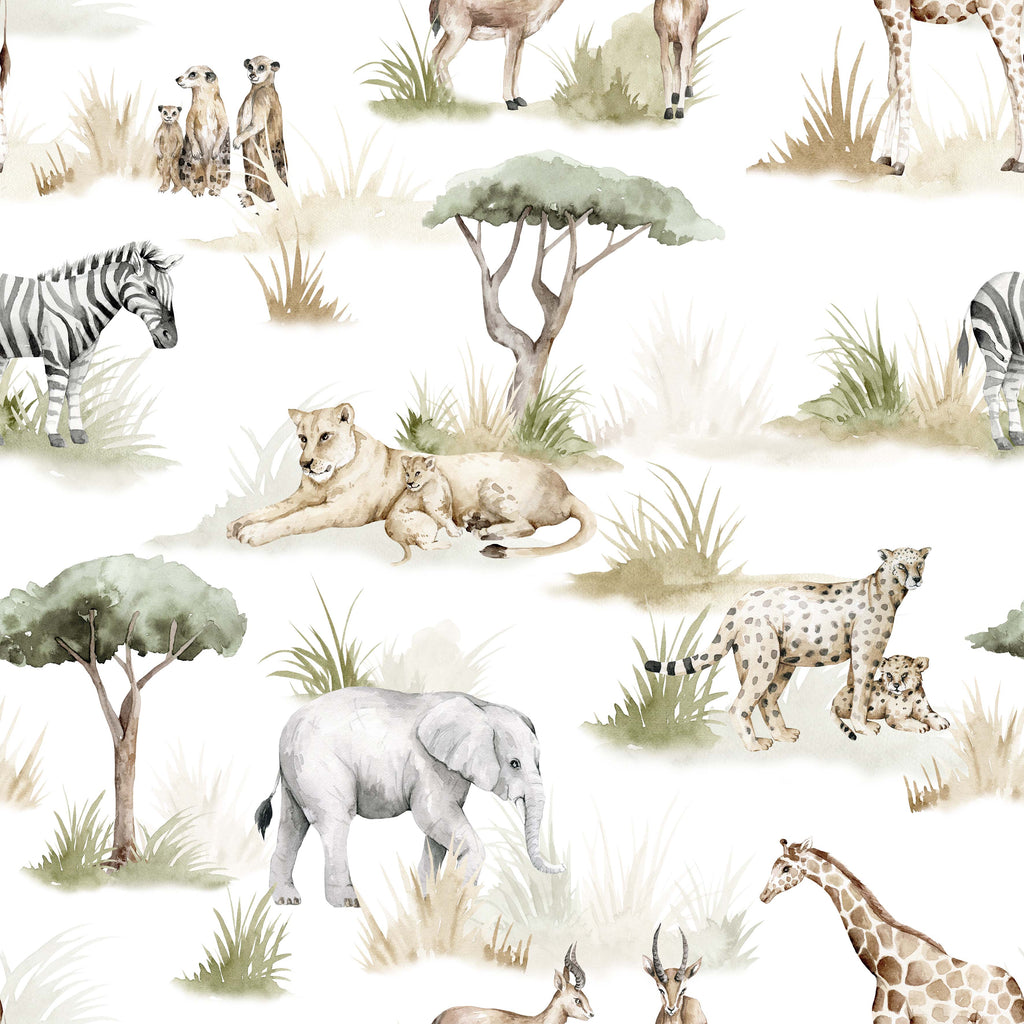Lionel Safari Wallpaper in Green and Brown Whimsical Nursery