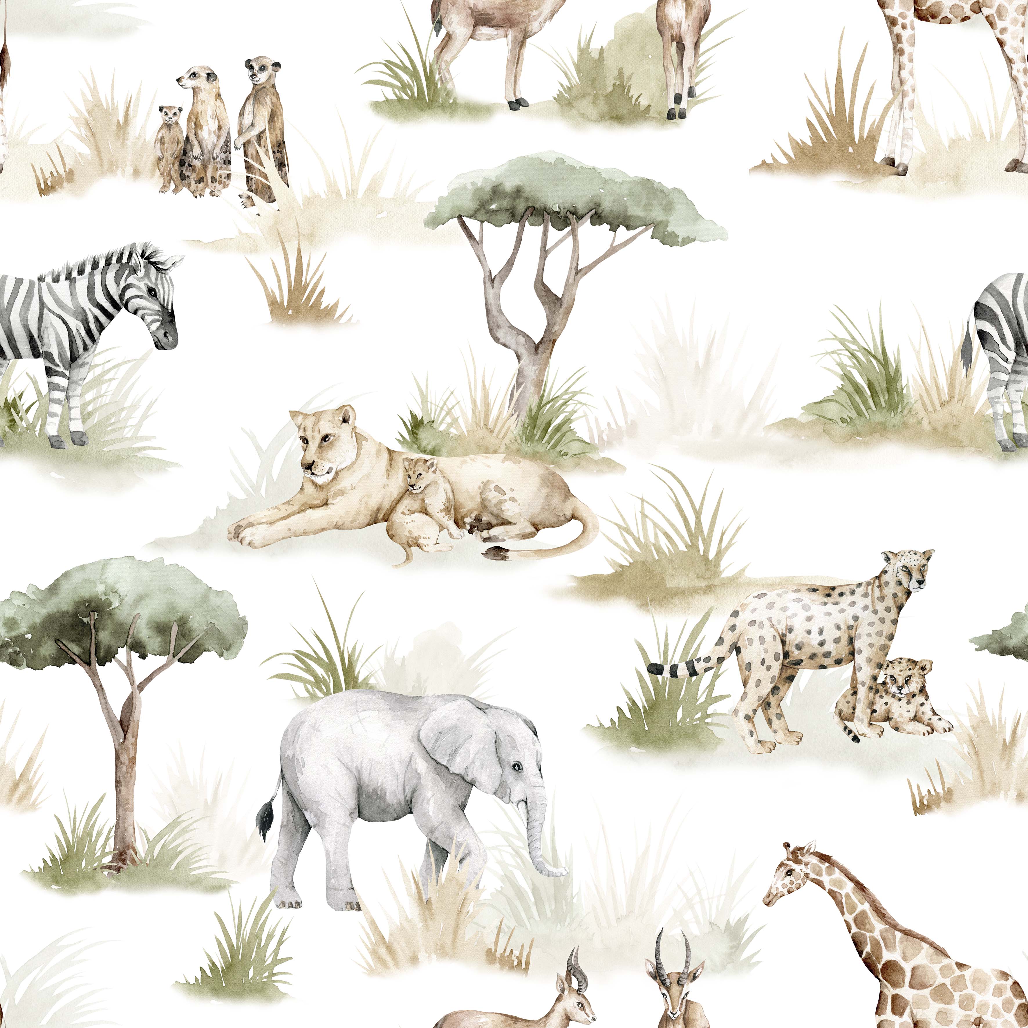 Lionel Safari Wallpaper in Green and Brown Whimsical Nursery