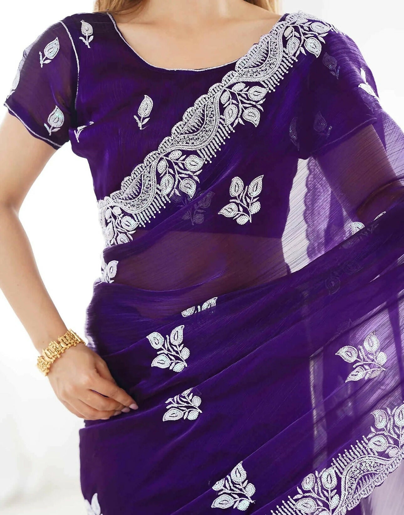 Pastel Purple Shimmer Chiffon Saree with Sequin Scalloped Border