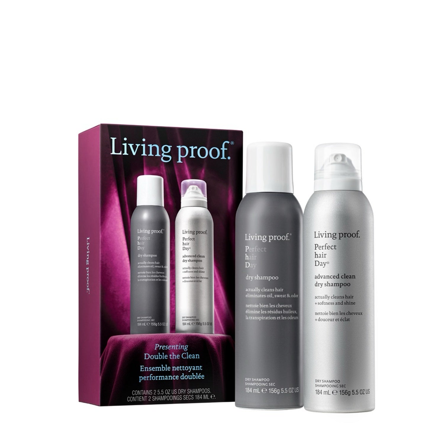 Living Proof Double the Clean dry shampoo gift set with two full-size bottles
