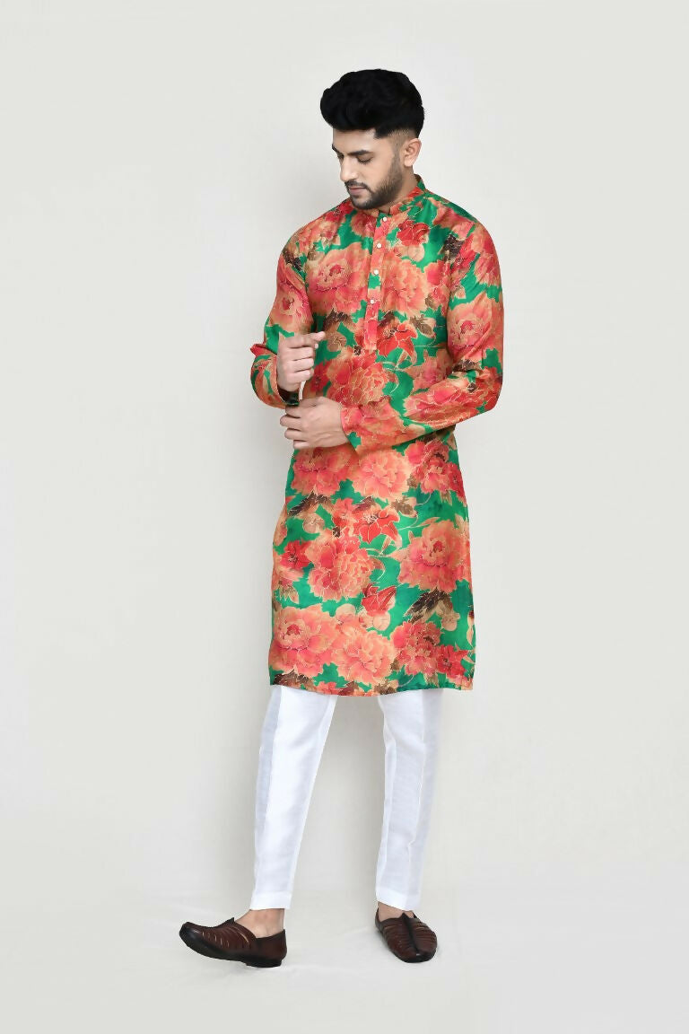 Green Modal Silk Kurta Set with Straight Fit Pant