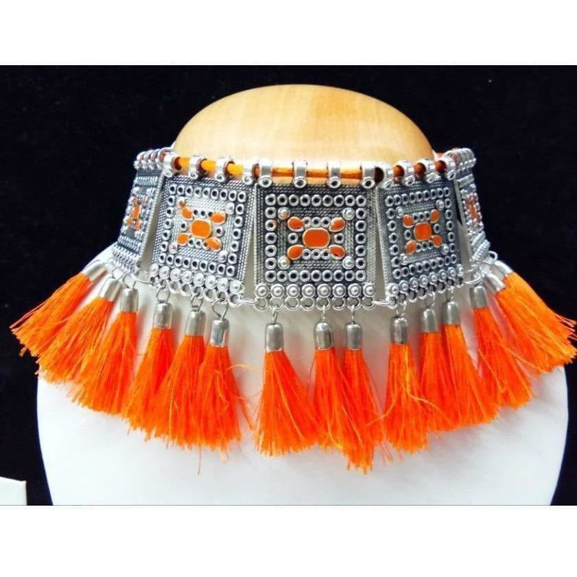 Traditional oxidized necklace with orange beads