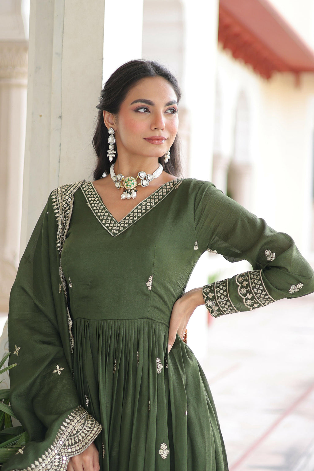 Joban Fashion Green Readymade Kurta Set With Sequence embroidery Work