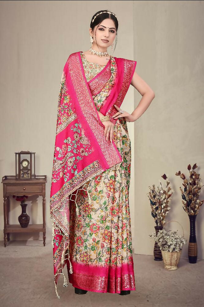 Multi Heavy Rich Cotton Silk Digital Print & Jacquard Saree