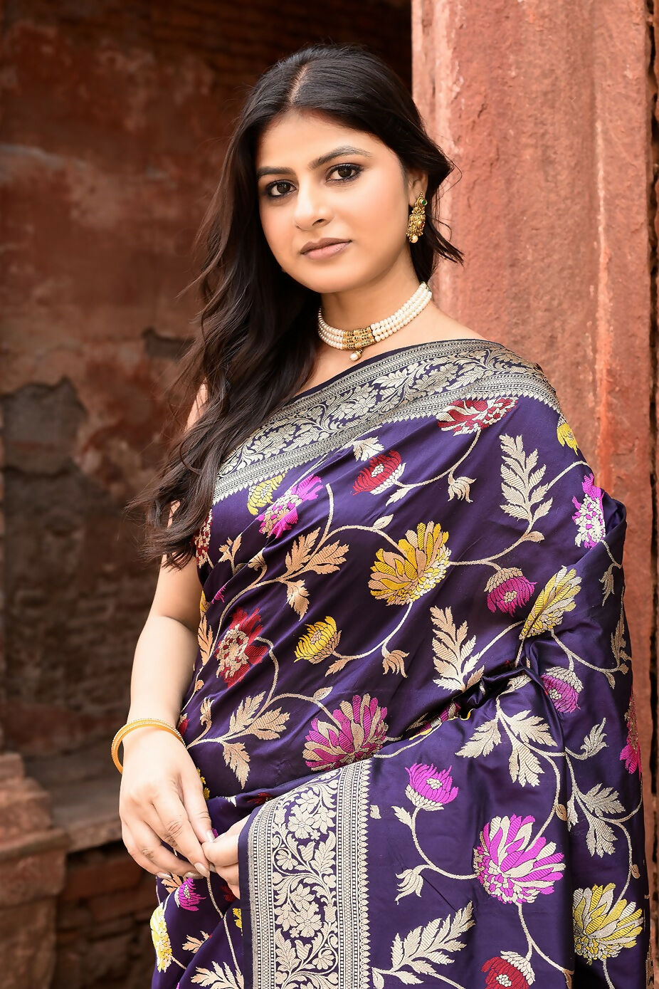 Plum Purple Pure Katan Handloom Banarasi Silk Saree