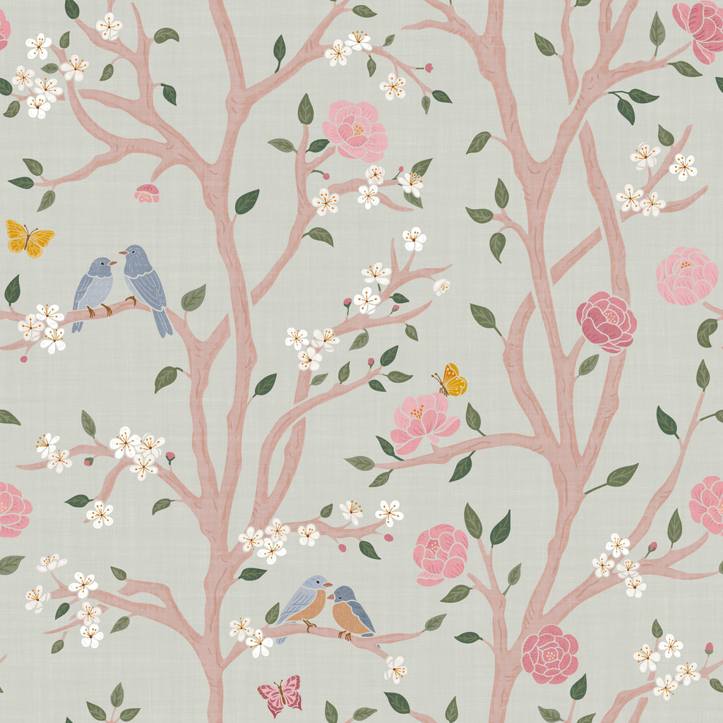 Lockie Floral Wallpaper - Sage Green and Pale Pink Chinoiserie