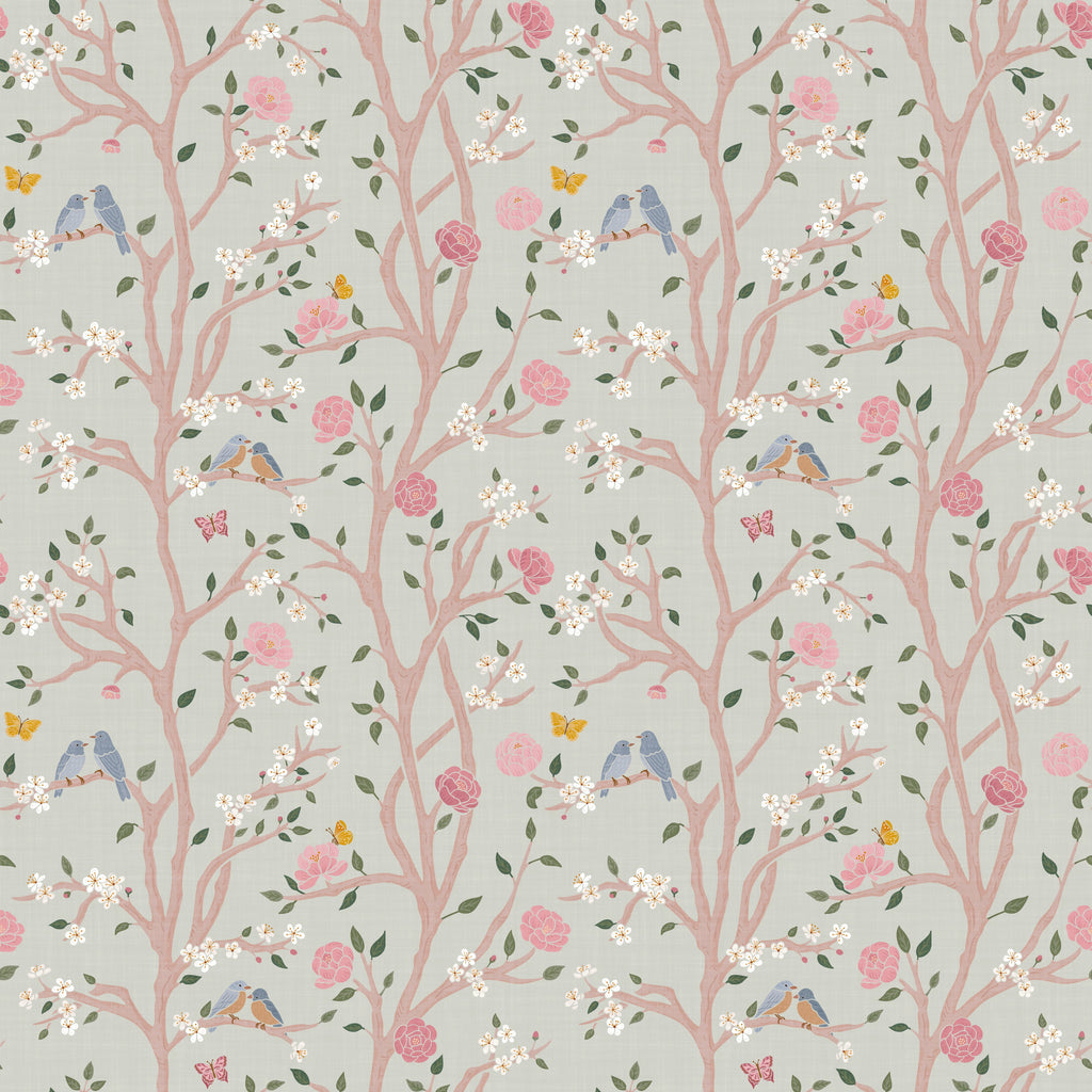 Lockie Floral Wallpaper - Sage Green and Pale Pink Chinoiserie