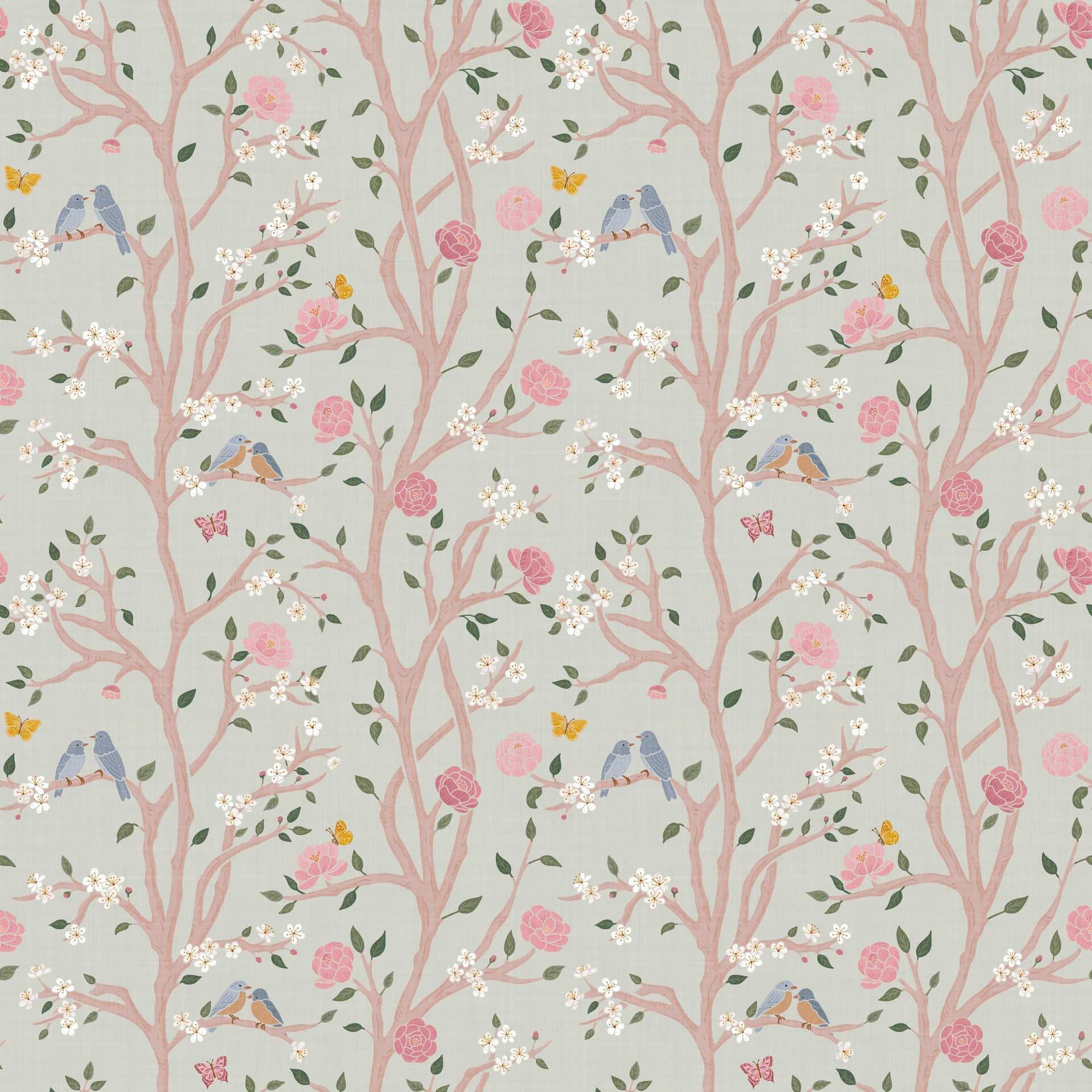 Lockie Floral Wallpaper - Sage Green and Pale Pink Chinoiserie