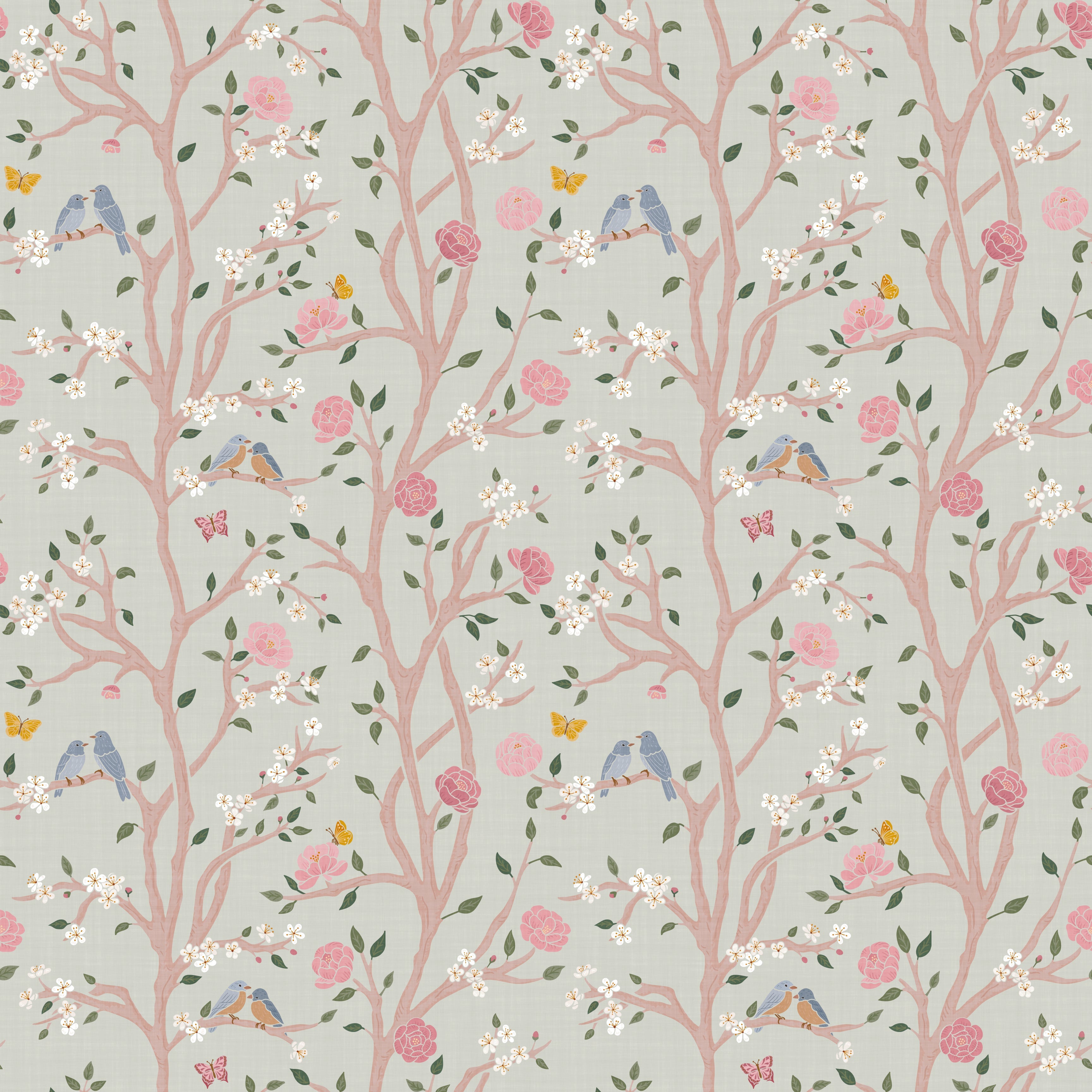 Lockie Floral Wallpaper - Sage Green and Pale Pink Chinoiserie