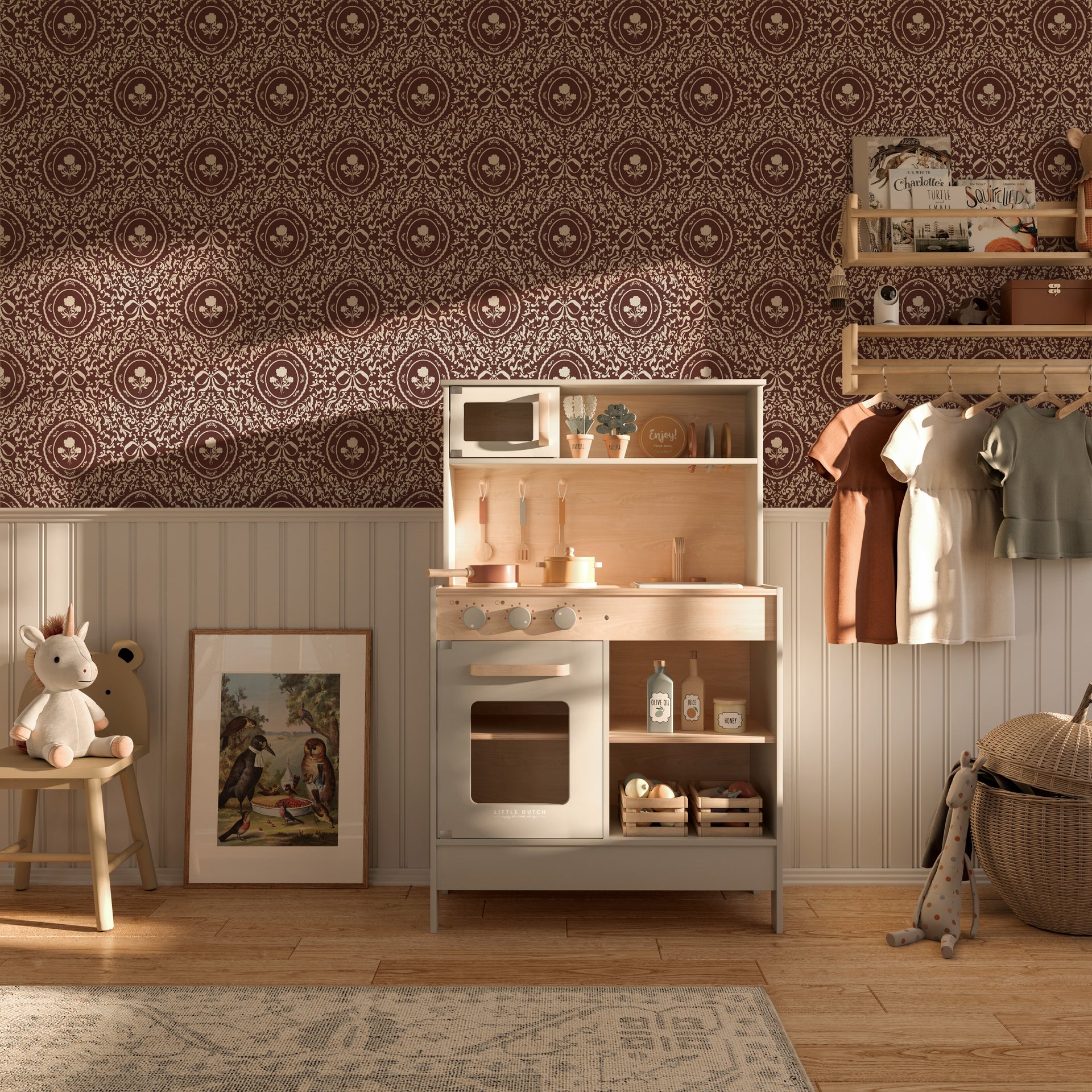 Louise Floral Removable Wallpaper in Classic Beige and Cream