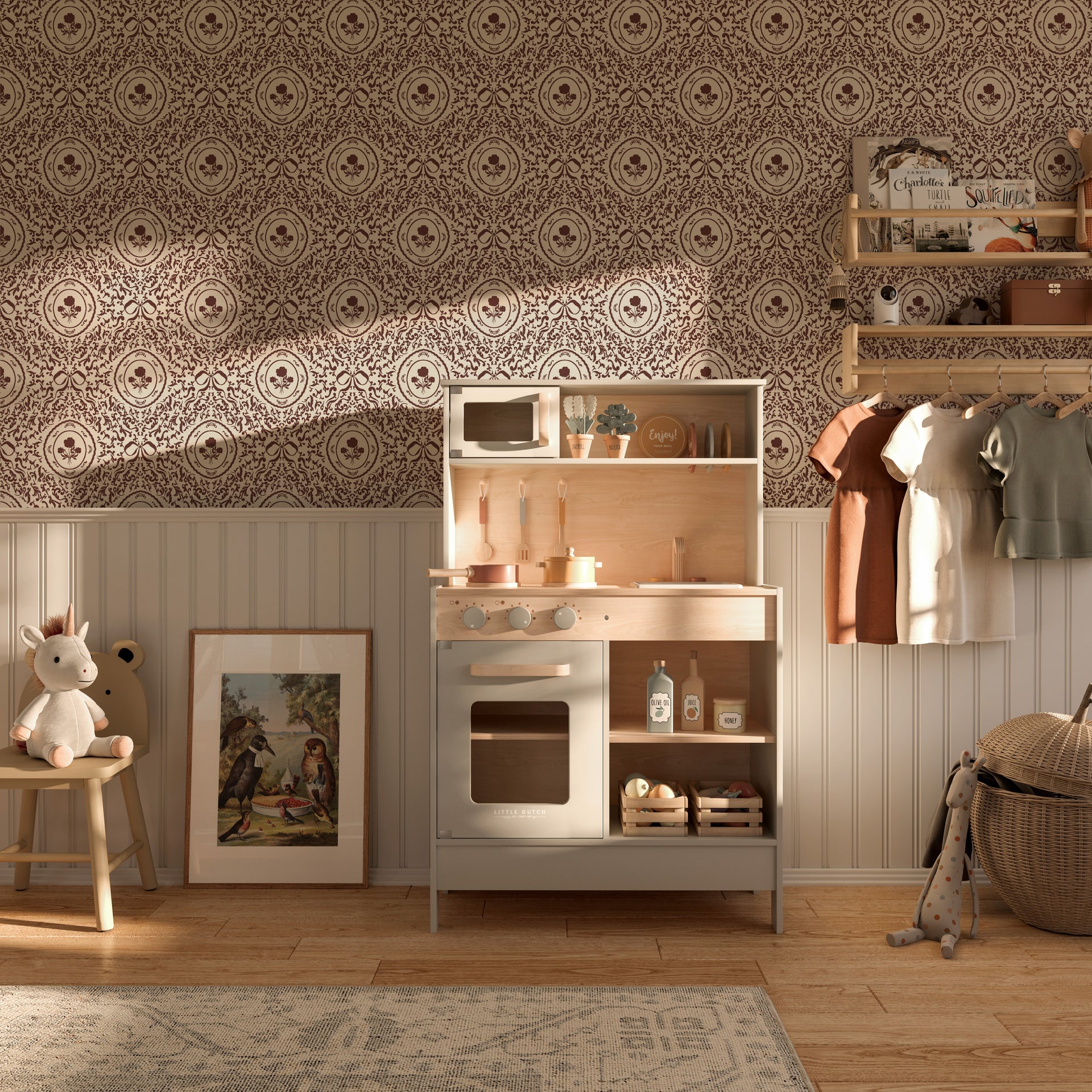 Louise Floral Removable Wallpaper in Classic Beige and Cream