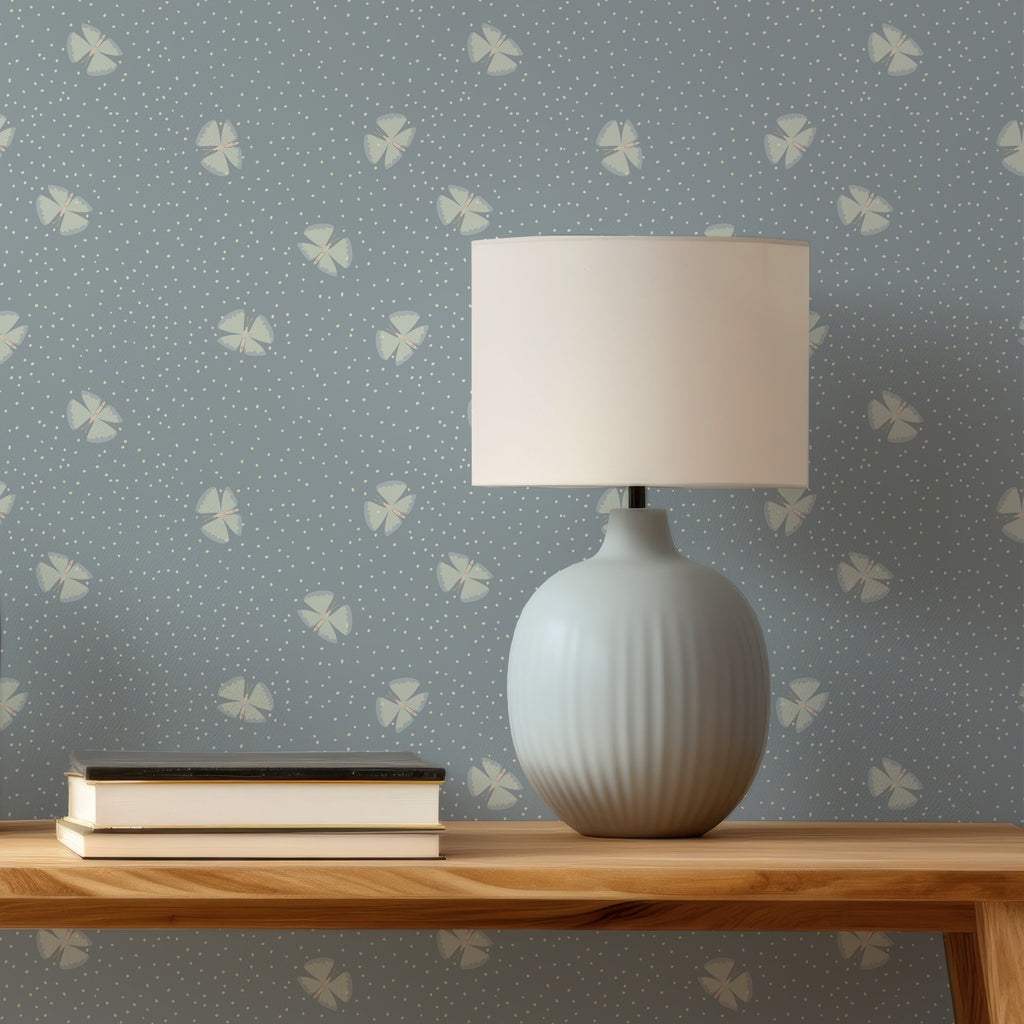 Lola abstract removable wallpaper featuring blue, green, pink, and gold.