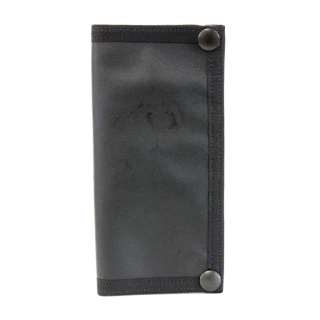 Long Snap Wallet in black and high-visibility yellow made from rugged, decommissioned fire hose material