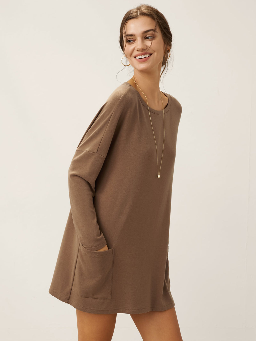 Lenzing Tencel Modal® Long Drop Shoulder Stretch Pullover Top with Patch Pockets