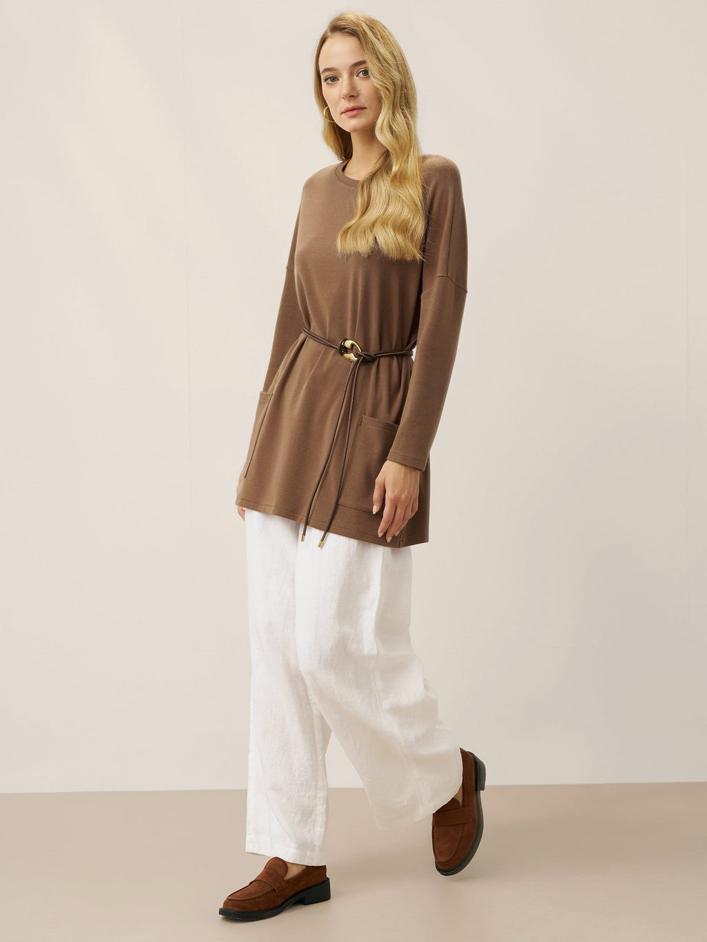 Lenzing Tencel Modal® Long Drop Shoulder Stretch Pullover Top with Patch Pockets