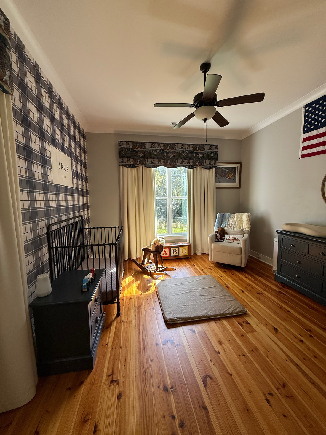 Corbin Plaid Wallpaper: Slate-Blue, Cream & Dark-Maroon Preppy